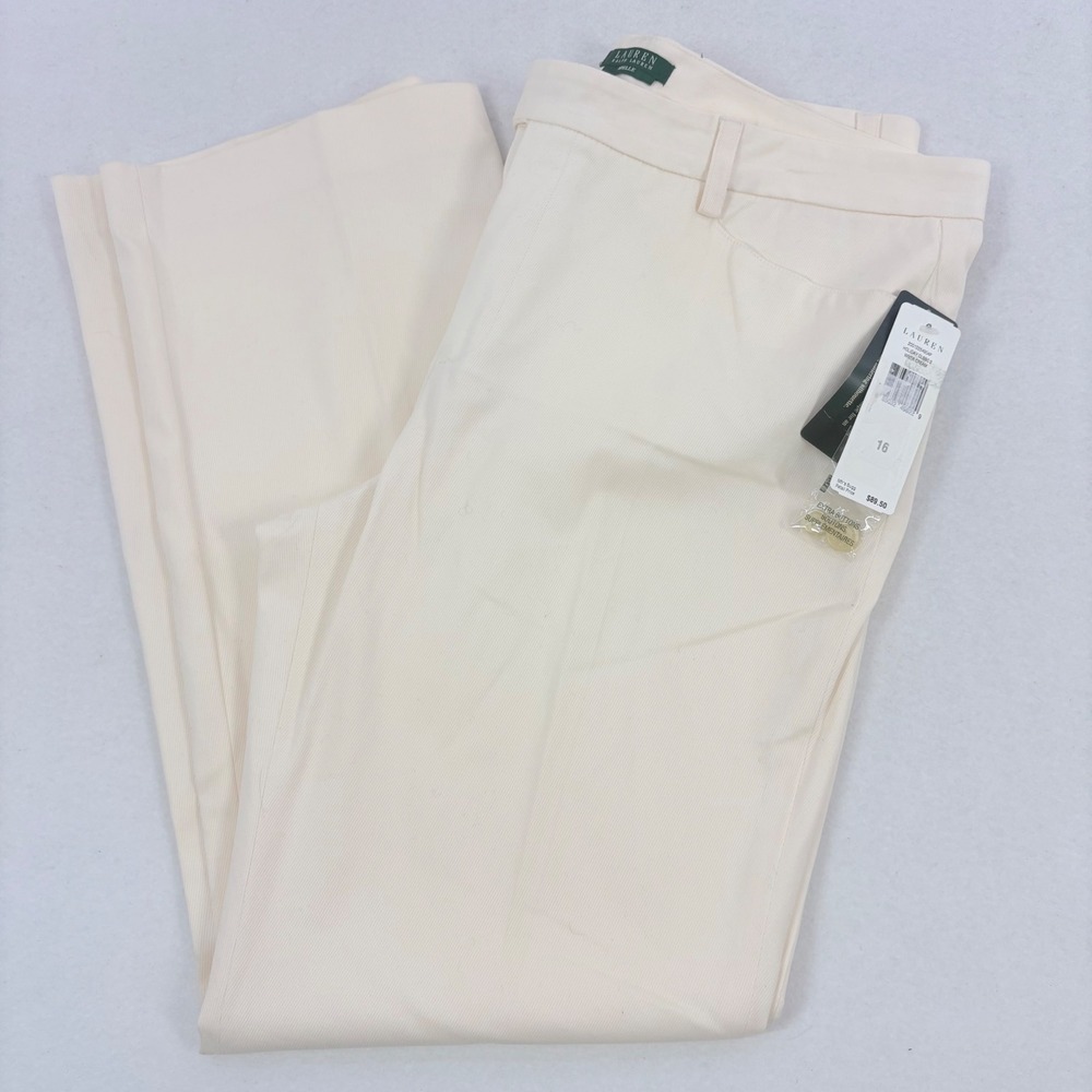 Lauren Ralph Lauren Adelle Dress Pants Women 16 Cream Wide Leg Straight Trousers